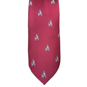 Vintage Cape Cod Neckwear Reindeer Christmas Tie Holiday Red 57” x 3” Retro